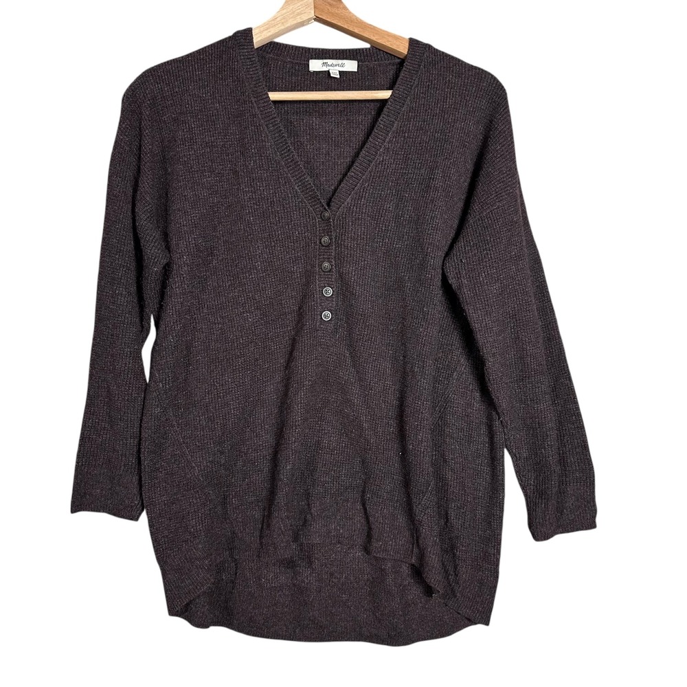 Madewell Brown Wool Blend Henley Button Knit Sweater XXS Waffle layering winter